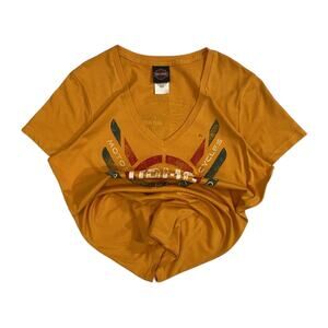 Harley Davidson T-Shirt Women XL Yellow Excellent V-Neck‎ Graphic Biker Tee
